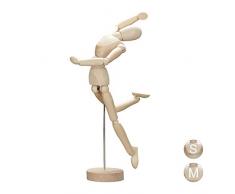 Relaxdays Manichino da Disegno in Legno, Bambola Snodabile, Modello per Artisti, Supporto, Alto 32,5 cm, Legno Naturale