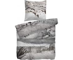 Heckett & Lane Biancheria da Letto, Cotone, Grigio/Bianco, 135 x 200 cm (80 x 80 cm)