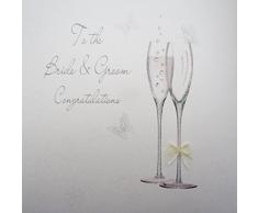 WHITE COTTON CARDS Code XBd3 Flute da Champagne, Misura Grande, To The Bride Groom & Congratulations, Fatto a Mano, per Matrimonio