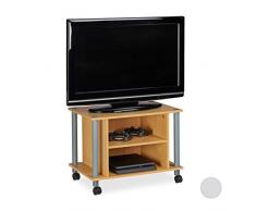 Relaxdays - Tavolino per TV con Ruote, 2 Scomparti, 45 x 60 x 40 cm (A x L x P), Effetto Legno