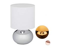relaxdays Lampada da Comodino con Funzione Touch Regolabile, Moderna, 3 Livelli, con Cavo, HxD: 28 x 18 cm ca, Argento, 1 Pz