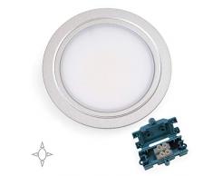 Emuca - Luce LED per mobile, faretto led da incasso, nessun convertitore necessario, diametro 84 mm, acciaio e plastica, grigio metallizzato.
