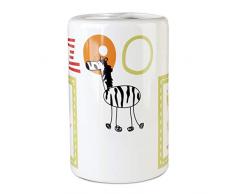 AWD Interior Portaspazzolino per Bambini, Ceramica con Motivo colorato Zoo, Bianco, Verde, Arancione, Rosso, 7,3 x 7,3 x 11,5 cm
