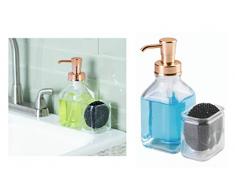 InterDesign Pompa Dispenser di Sapone in Vetro e Organizzatore Portaspugna per Ripiano Cucina - Trasparente/Rame