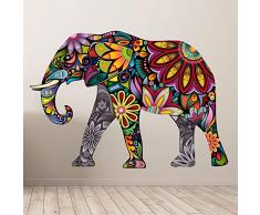 Adesivo Elefante| Stickers Elefante Indiano Colorato- Decorazione murale camere e soggiorni - 60 x 85 cm