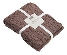 EHC lavorata a maglia in cotone pettinato super soffice decorativo copridivano coperta, moka, singolo, 125 x 150 cm