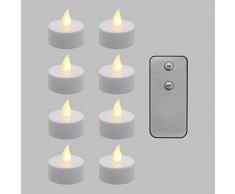 XMASKING 8 Tea Light a Batteria, LED Bianco Caldo, Effetto Fiamma, Telecomando ON/off, Interno, candeline LED, Candele Decorative, luci di Natale