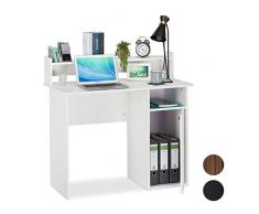 Relaxdays - Scrivania con vano portaoggetti, Scomparti Laterali e Ripiani, Moderna, salvaspazio, Tavolo da Ufficio HBT 96 x 100 x 50 cm, Bianco, PB, 96 x 100 x 50 cm