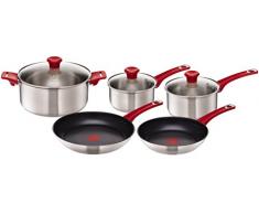 Tefal H801S5 Jamie Oliver Mainstream Set padelle e pentole, 5 Pezzi, Rivestimento Antiaderente, Starter Set, Acciaio Inossidabile, Rosso.