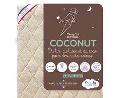 Ptit - Materasso per Neonato, 60 x 120 cm, in Lattice, 1 Lato in Cocco Originale vegetale-Lino: Naturale termoregolatore, sfoderabile, Oeko Tex, Fabbricazione Francese, Bianco, 60 x 120 cm
