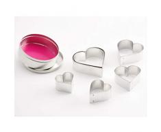 thermohauser 8300031858 - Set di 6 tagliapasta in acciaio INOX, a forma di cuore, con bordo ondulato 4,5-16,0 cm, confezionato in scatola di latta