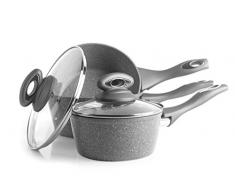 Salter, grigio BW02986G-Set antiaderenti in alluminio forgiato collezione Marble, 16/18/20 cm, acciaio inossidabile, Set di pentole 3 pezzi