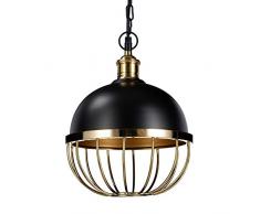 Relaxdays Lampadario, Vintage, Lampada da Soffitto 1 Luce, Paralume a Sfera in Ferro Industrial, Ã25cm E27 40W, nero/oro, 133 x 25 x 25 cm
