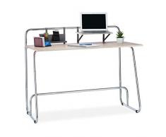 Relaxdays - Scrivania Effetto Quercia con Ripiani, Tavolo da Ufficio con Struttura in Metallo, 96 x 120 x 60 cm, Colore: Naturale/Argento