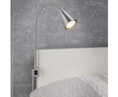 Briloner Leuchten Lampada da Letto a LED, con Braccio Flessibile, Interruttore on/off, 4 Watt 400 Lumen, 3.000 Kelvin 4 W, Nichel Opaco