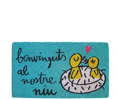 laroom Zerbino Motivo Benvinguts al nostre NIU, Jute And Base Antiscivolo, Blu, 40 x 70 x 1.8 cm