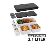 cloer 800S2-1 - Contenitore per Il Pranzo, Misura XXL, capacitÃ : 1, 2 l, con Sistema Lunch Care 3 barattoli di Diverse Dimensioni/saliera e pepiera