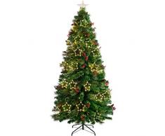 WeRChristmas Albero di Natale preilluminato Misto in Fibra di Pino, Verde, 7 ft/2.1m