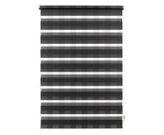 GARDINIA Doppia tenda a rullo con morsetto di fissaggio o adesiva, Doppia tenda a rullo/ Tenda a rullo con catenella laterale, Trasparente e con strisce opache, Kit di montaggio incluso, Antracite a scacchi, 75 x 150 cm (LxA)