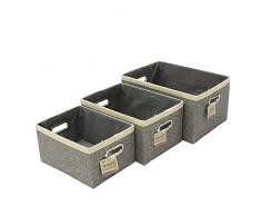 JVL Strutturato Scatola Rettangolare con Manici in Metallo Inserto Set di 3Â unitÃ di Alta qualitÃ , Cartone, Grigio, 27Â x 37Â x 20Â cm