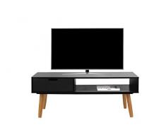 LIFA LIVING Mobile Porta TV in Legno, Supporto TV con cassetto e vano Extra, scaffale Porta Oggetti e TV, Colore Nero, 40 x 100 x 40 cm