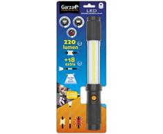 Garza Torcia LED in alluminio con testa illuminata flessibile, estensibile e magnetica e luce fredda 6500 K sul lato 220 lm e frontale 18 lm. IP44, nero M