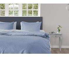 Heckett Lane Biancheria da Letto, 100% Cotone makò Satinato, Tinta Unita, a Righe, 140 x 220 (60 x 70), Bianco