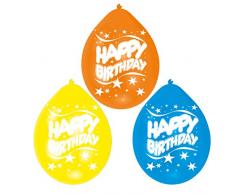 Amscan 22.8 cm felice compleanno 10 palloncini in lattice, Colori assortiti