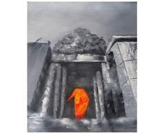 LegendArte Olio su Tela - Quadro su Tela Dipinto a Mano - Visita al Tempio, cm. 50x60 - Quadro Moderno Soggiorno