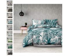 AmeliaHome Averi Bianco Verde Scuro 4 Pezzi Biancheria da Letto, Cotone, Bush, 2 X 155 X 220 + 2 X 80 X 80