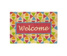 Relaxdays 10020179 Zerbino per Ingresso con Motivo Welcome, Fibra di Cocco, Base in PVC, Antiscivolo, 40 X 60 X 1.5 cm, Multicolore