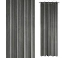 Eurofirany Tenda, Velluto, Grafite, Grigio Scuro, Tinta Unita, Liscia, 10 Occhielli, 290 g/m2, 1 Pezzo Soffice, Morbido, Moderno, Classico, Soggiorno, Camera da Letto, Poliestere, 140 x 250 cm