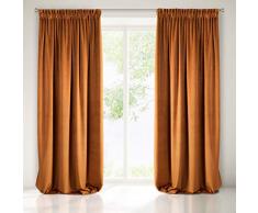 Eurofirany Tenda Velvet Marrone ruggine Rosso Velluto 1 Pezzo Morbido Nastro Arricciato, Elegante, di Alta qualitÃ , Glamour per Camera da Letto, Soggiorno, Salotto, Tessuto, 140x270cm