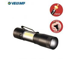 Velamp Thor Lampada Ispezione LED 1W con Clip Laterale. Torcia 80 Lumen e Lanterna COB per Auto, Pesca, Emergenza in Alluminio. Tattica, Zoomable, Nero