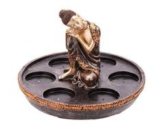 Puckator BUD256 Porta Candela a Forma di Buddha thailandese per 6 Candele Resina, Colore Marrone/Dorato, Dimensioni: 15,5 x 15,5 x 10 cm