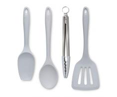 Zeal JSET40S - Pinze da cucina antiaderenti in silicone, spatola e cucchiaio, 4 pezzi, colore: grigio francese