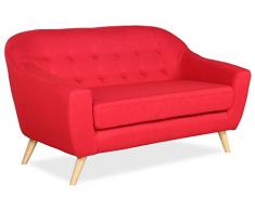 Lo+DeModa Coushto Divano a 2 Piazze A Due Posti, Gommapiuma D28/Lino/Legno/Poliestere, Rosso, 149 x 83 x 29 cm