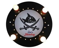 Elobra bambini Lampada, Capt n Sharky con sciabole, lampada da soffitto, Legno, Nero, 130056