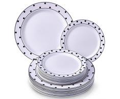 SERVIZIO DA TAVOLA 240 PZ MONOUSO PER FESTE | 120 Piatti normali e 120 Piattini da Dessert | Piatti di Plastica Resistente | per Cene e Matrimoni Raffinati (PoisâNero)