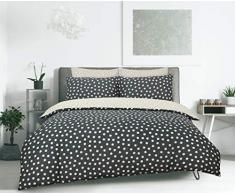 Sleepdown - Set di Biancheria da Letto Singolo, Motivo a Pois, in Misto Cotone, Colore: Grigio