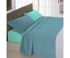 Italian Bed Linen Natural Color Completo Letto Double Face, 100% Cotone, Ottanio/Verde Acqua, Matrimoniale