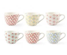 Home Fiori Set 6 Tazzine CaffÃ¨ senza Piatto, New Bone China, 85 cl, Multicolore