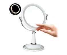 Relaxdays, Bianco Specchio Trucco con Illuminazione LED, Specchietto Girevole a Batterie, da Tavolo, 28,5x20,5x13,5 cm, plastica, Vetro, 1 pz