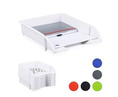 Relaxdays, Bianco Portadocumenti a Incastro, per Fogli in Formato A4, Ufficio, Set 10 Contenitori di Plastica, HxLxP: 7 x 25 x 34 cm