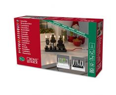 Konstsmide 2561-219 - Candelabro in legno, verniciato di bianco, decorazioni a gufo in metallo colorato, 5 lampadine chiare, 23 V, trasformatore da interni, cavo rosso