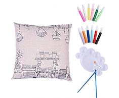 NOVAGO - Federa Cuscino in Tessuto da colorare e da Personalizzare (Colori e pennelli Inclusi) Regalo Originale per Nascita, Matrimonio, Compleanno, Feste e Battesimo (45 x 45 cm, Vaso)