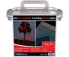 WeRChristmas 10 m di cavi in gomma 100 collegabile scintillanti di Natale LED luci della stringa 2 Pin Maschi e Connettore femmina, Rosso