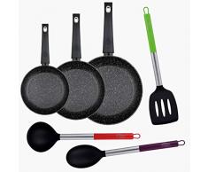 Bergner PK1783 3 pezzi Ã20/Ã24/Ã28 padelle in alluminio forgiato, induzione, in nero + set di 3 utensili da cucina in nylon