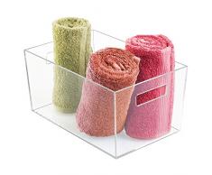 iDesign Clarity Portaoggetti Bagno, Grande Organizer Trucchi in plastica con Manici per organizzare i Cosmetici ai Bordi del lavandino, Trasparente