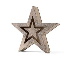 SnowEra Decorazione Natalizia in Legno 100% FSC / Addobbo Natalizio a Forma di Stella / Illuminazione con 10 LED e Batterie Incluse â Colore Luce: Bianco Caldo